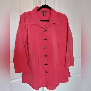 Multiples Brand Red Button Down Texture Blouse Unique Button Front & Back Size L